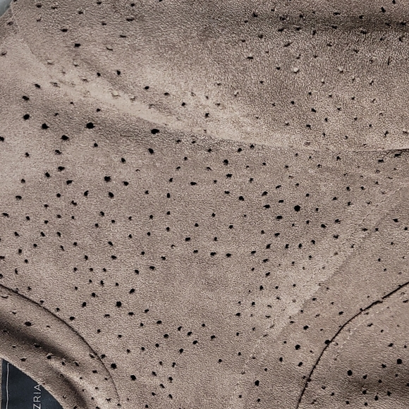 BCBGMaxAzria Faux Suede Jacket Moto Style Perforated Hi Lo Scalloped Front Hem - Picture 6 of 13